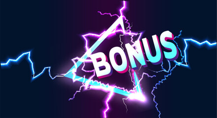 Web banner Bonus sign letters 3d isolated design elements with lightning.
