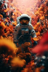 Astronaut, surrounded by florals.