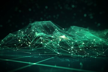 Green crystal mesh forms futuristic data network. Generative AI