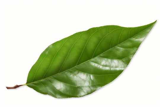 Image of a single green tea leaf on a transparent background. Generative AI