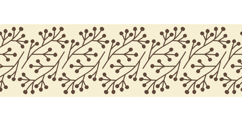 Obraz premium Horizontal seamless border of silhouette rowan branch. Vector illustration 