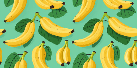 Banana tree graphics, plantain leaves drawings seamless pattern. Concept: Vibrant jungle prints.