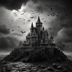 Creepy vampire castle in the night
