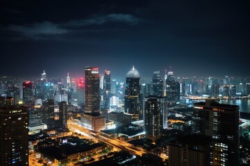 Fototapeta premium Skyscrapers Lighting Up the Night Cityscape
