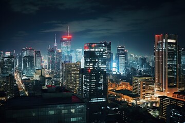 Fototapeta na wymiar Night Cityscape Highlighting Majestic Skyscrapers