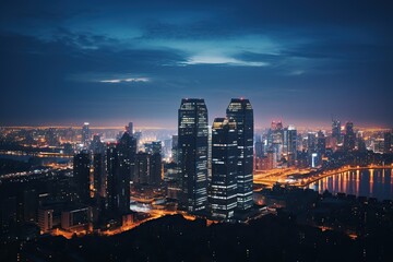 Fototapeta na wymiar Skyscrapers: Nighttime Marvels in Cityscape