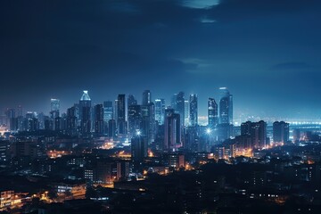 Night Cityscape: Skyscrapers Creating Urban Silhouettes