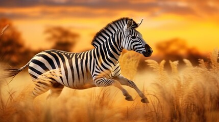 Fototapeta na wymiar The zebra is jumping in the wild
