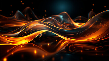 abstract and futuristic golden waves on dark background for graphic composition