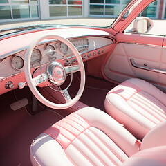 pink classic car interior