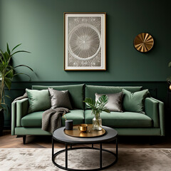 green modern living room with sofa