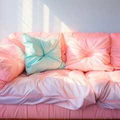 pink sofa with pastel cushions