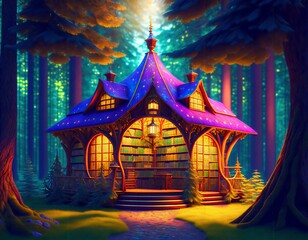 A fairy tale castle in forest, AI generated
