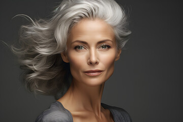 Elegant gray haired elderly mature woman portrait