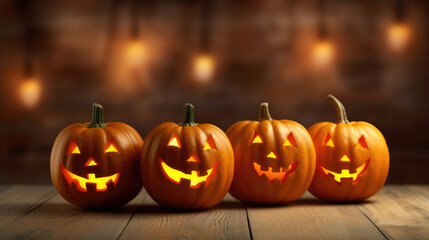 Fototapeta premium Scarry halloween Pumpkin on a wooden background