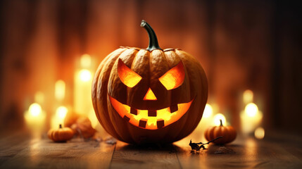 Scarry halloween Pumpkin on a wooden background