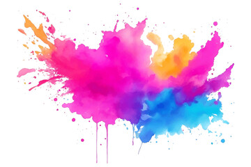 Colorful Ink splatter, watercolor paint splash powder festival explosion burst isolated png background