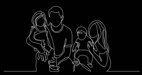 continuous line drawing vector illustration with FULLY EDITABLE STROKE - family life concept on black background