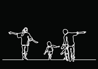 continuous line drawing vector illustration with FULLY EDITABLE STROKE - family life concept on black background