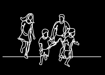 continuous line drawing vector illustration with FULLY EDITABLE STROKE - family life concept on black background