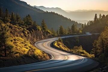 Fototapeta premium Scenic Drive on Open Road in Mountain Forest