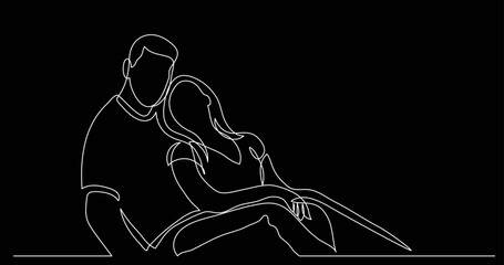 continuous line drawing vector illustration with FULLY EDITABLE STROKE - family life concept on black background