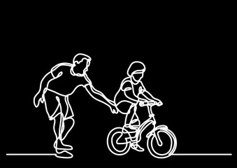 continuous line drawing vector illustration with FULLY EDITABLE STROKE - family life concept on black background