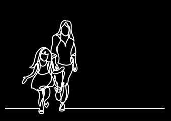 continuous line drawing vector illustration with FULLY EDITABLE STROKE - family life concept on black background