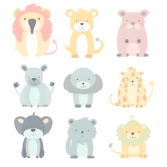 Set of cute animals. Cute cartoon animals. Vector illustration.