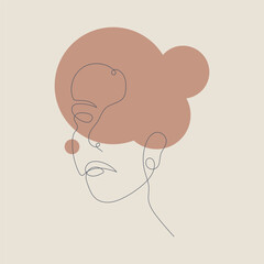 Woman face portrait with simple geometric elements. Drawing in one line style.