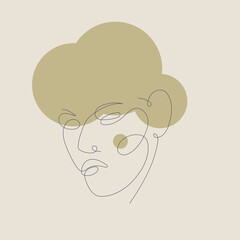 Woman head with simple geometric elements. One line style illustration.