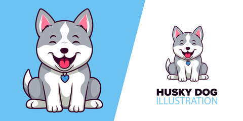 Cute Husky Dog Sitting Cartoon: Flat Style Vector Icon Illustration with Animal Nature Icon Concept