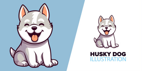Cute Husky Dog Sitting Cartoon: Flat Cartoon Style Vector Icon Illustration of Animal Nature Concept