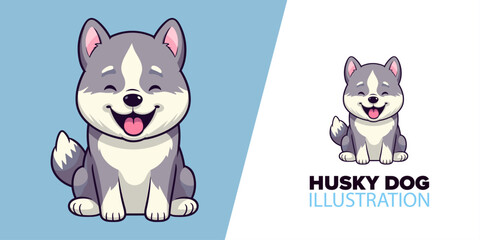 Adorable Flat Cartoon Husky Icon: Nature-Inspired Animal Illustration