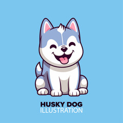 Cute Husky Dog Sitting Cartoon: Vector Icon Illustration of Animal Nature Concept in Flat Style