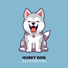 Cute Husky Dog Sitting Cartoon Vector Icon Illustration: Animal Nature Concept in Flat Cartoon Style