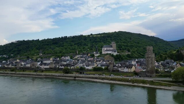 Rhine river from above Drone 4K
