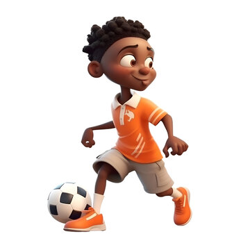 3D Render of an african american boy with soccer ball
