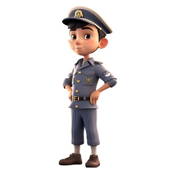 3D illustration of a cute police officer with a cap and uniform