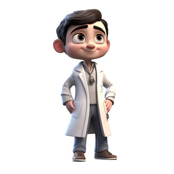 3D Render of Cartoon Doctor with stethoscope isolated on white background