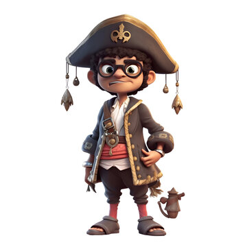 3D illustration of a cartoon pirate character isolated on white background.