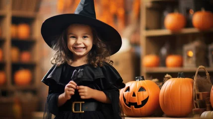 Foto op Plexiglas A girl in a witch costume on Halloween © MP Studio