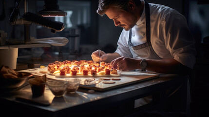Pastry chef making sweets in the kitchen