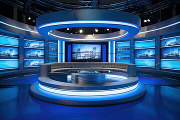 TV oder cable news network live studio set (Generative AI) - obrazy, fototapety, plakaty