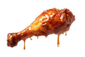 Chicken leg with sauce isolated on transparent background