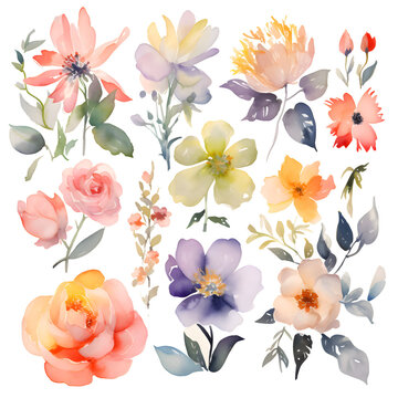 watercolor painting of flowers. on a white background. vector illustration