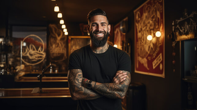 A male tattoo artist at a tattoo parlor