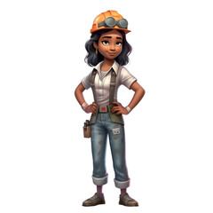 Female construction worker with hard hat and tool belt. 3d rendering