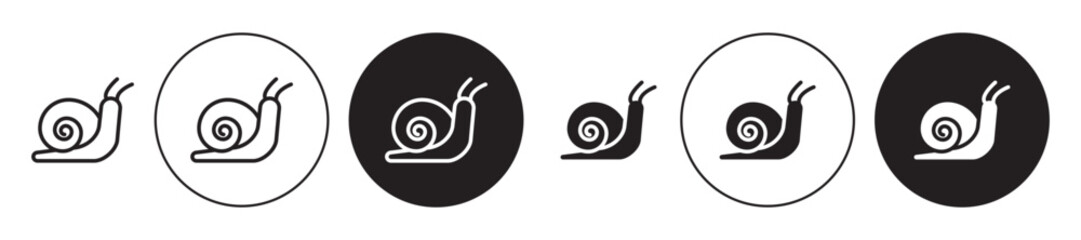 Snail vector icon set. cute snail with shell symbol. simple slow  slug sign. gastropods icon in black color. - obrazy, fototapety, plakaty