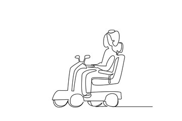 sick disabled person driving electric scooter line art